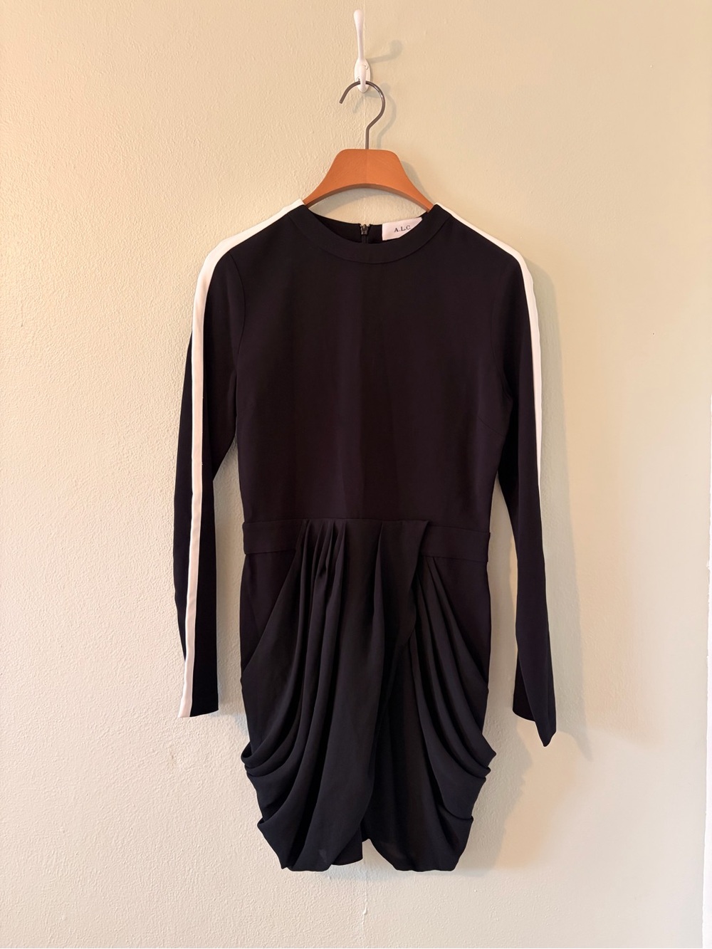 A.L.C. Black Mini Dress with White Sleeve Stripes